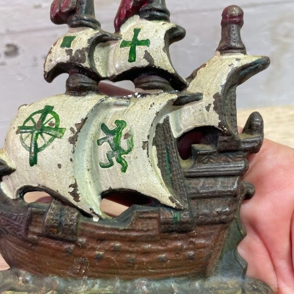 Vintage Connecticut Foundry Pirate Galleon Cast Iron Painted Bookends Pirates - Picture 14 of 15